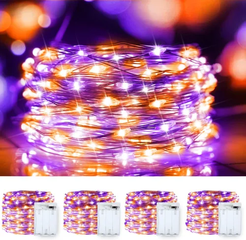 Vista 7 de Luces de cuerda de Navidad rojas, verdes y blancas de alambre de cobre, paquete de 2, total de 200 luces LED de hadas, luces parpadeantes