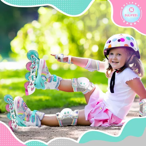 Vista 8 de SULIFEEL Rainbow Unicorn - Patines de ruedas y patines en línea ajustables de 4 tamaños