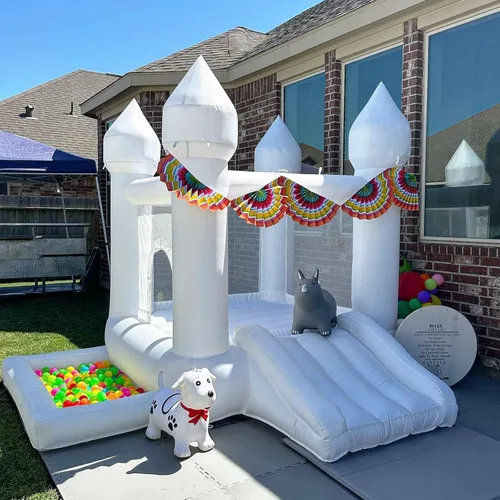 Vista 7 de iLink-outer Casa de rebote blanca para niños con soplador de bola deslizante Oxford White Castle 108 x 108 x 84 pulgadas, regalo de fiesta
