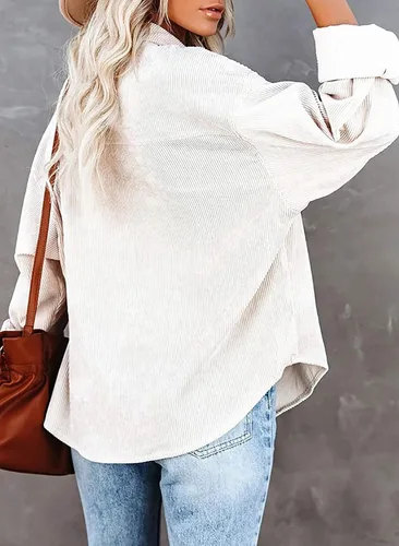 Vista 2 de Chaqueta de pana con botones para mujer, estilo casual, manga larga, blusas de gran