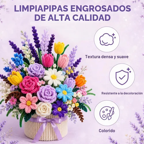 Vista 3 de 1500 PCS Pipe Cleaners Bulk, 15 Colors Thick Pipe Cleaner Flower Making Kit