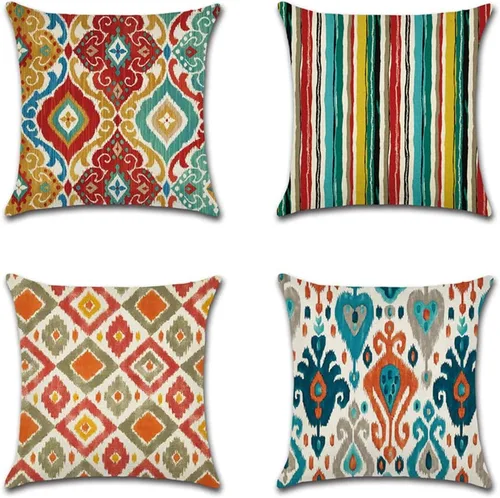Vista 8 de Juego de 4 fundas de almohada de 18 x 18 pulgadas, modernas fundas de almohada para sofá, decoración para el hogar, exterior, tela de lino Estilo 1
