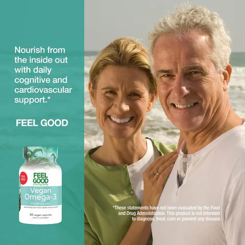 Vista 8 de Feelgood Company Suplemento vegano de omega-3, a base de algas, sin pescado, 60 cápsulas, sin gluten, sin soja, fácil de digerir