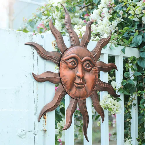 Vista 8 de VCUTEKA Arte de pared de metal con sol de 27 pulgadas, decoración para exteriores, decoración de pared de luna, escultura de pared de metal