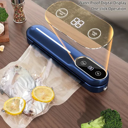 Vista 5 de Máquina selladora al vacío para alimentos, potente succión y temporizador digital de cuenta regresiva, modos seco/húmedo, 15 bolsas de sellado al