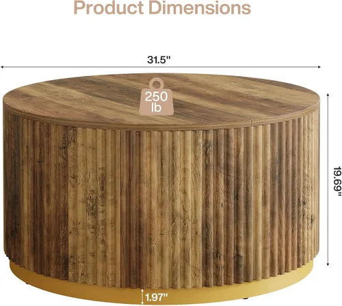 Vista 2 de Tribesigns Mesa auxiliar redonda de 31.5 pulgadas, mesa central de madera acanalada con base de tambor resistente, muebles modernos de mediados