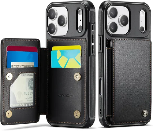 Vista 42 de Vinich for iPhone XR Wallet Case with Card Holder, Black RFID Blocking Credit Slots, Kickstand, Shockproof Flip Phone Cover, PU Leather, Double
