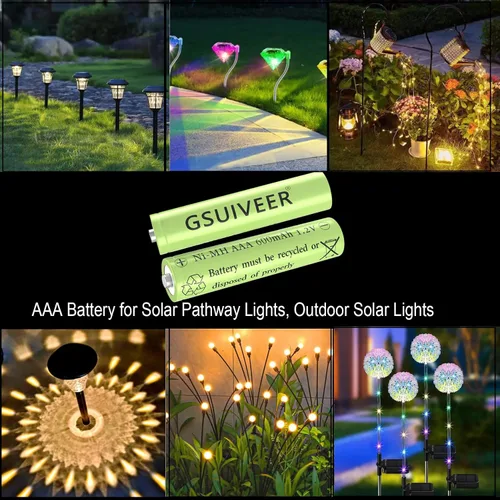 Vista 3 de Baterías de luz solar recargables AAA NiMh 600mAh 1.2V para luces de jardín al aire libre (paquete de 8)