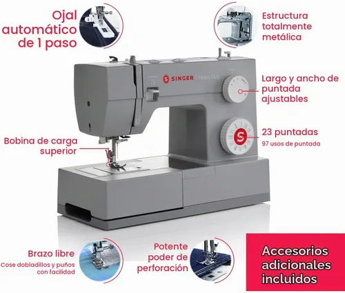 Vista 2 de [Usado] SINGER 4423 Máquina de coser resistente de alta velocidad de cocido, matriz Gris