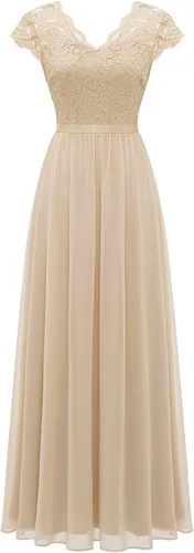 Vista 5 de Daisyaner - Vestido largo formal de encaje floral para mujer elegante vestido con cuello en V para invitadas de boda