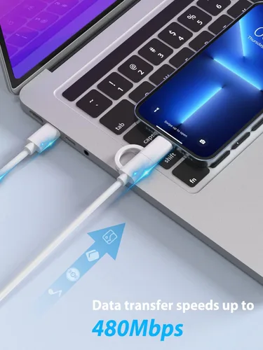 Vista 4 de Quntis Cable USB C a C/Lightning 2 en 1, paquete de 2 cables de carga múltiple USB C de 6.6 pies para iPhone 15 16 [certificado MFi], cable de carga