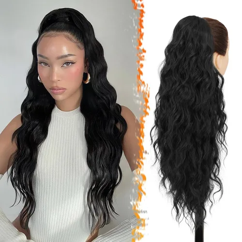 Vista 21 de BARSDAR Extensión de cola de caballo resaltada - 20 pulgadas de extensión de cola de caballo rizada y ondulada con cordón para mujeres - Extensiones
