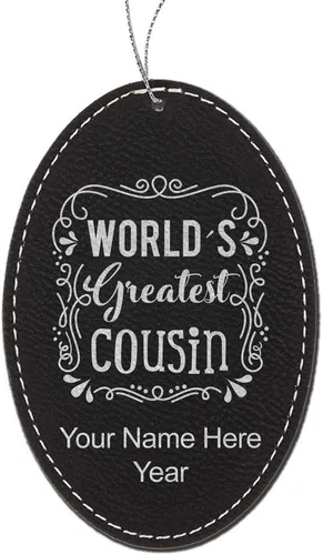 Vista 7 de LaserGram Personalized Christmas Ornament, World's Greatest Cousin, Faux Leather, Custom Laser Engraved Gift Idea (Oval Shape, Black with Gold)
