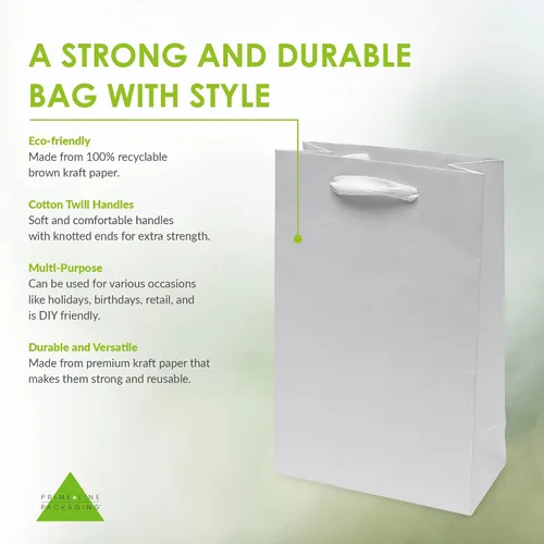 Vista 2 de Prime Line Packaging Bolsas de Regalo de Papel Kraft, Mini Bolsas de Regalo de Papel con Asas para Baby Showers, Bautizo, Bodas, Fiestas, Recuerdos