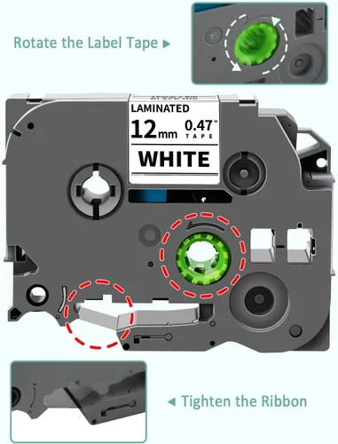 Vista 4 de Paquete de 10 cintas para etiquetadoras TZe-231 compatibles con Brother TZe de 0.472 in, 0.47 pulgadas, laminado blanco Tz-231, trabajo con etiqueta