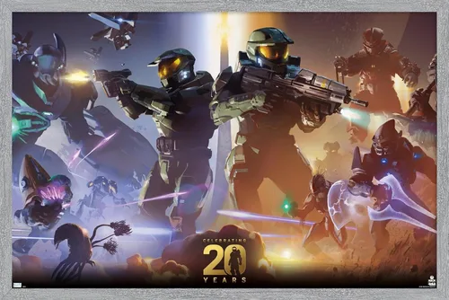 Vista 8 de Trends International Halo - Póster de pared de 20 años, 22.4 pulgadas de largo x 14.7 pulgadas, versión enmarcada en madera de granero