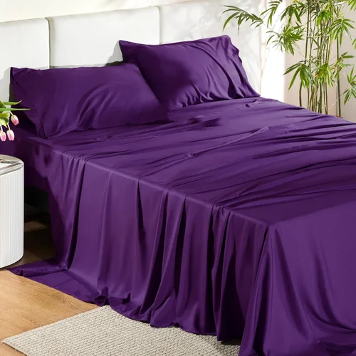 Vista 55 de Bedsure PureWoven 100% rayón derivado de bambú, sábanas de cama individual, 3 piezas