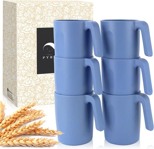Vista 21 de PYRMONT Juego de 6 tazas de paja de trigo, tazas de café de plástico reutilizables, tazas de té con asas, juego de tazas de 16 onzas para café