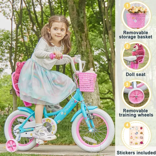 Vista 2 de Glerc Maggie Girls Bike, 12-20 Inch Kids Bike for 2-13 Years Old Children, Princess Style Kids Bicycle with Doll-Seat & Basket & Training Wheels