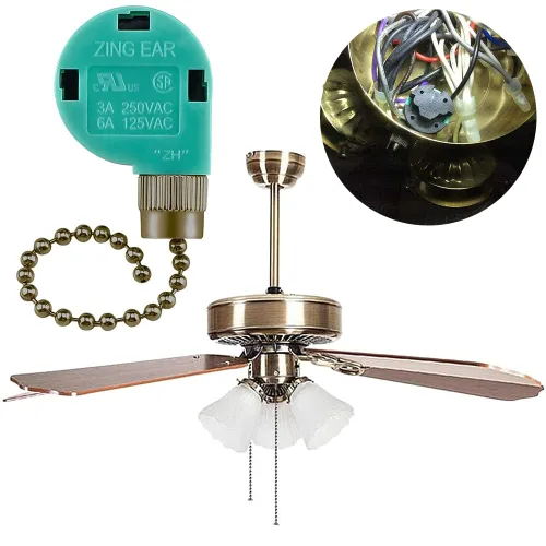 Vista 3 de Paquete de 2 interruptores de cadena para ventilador de techo, cable universal con cremallera de 3 velocidades de control de 4 cables ZE 268S6