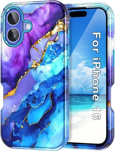 Vista 13 de Btscase Funda para iPhone 16 (2024), [probada en caídas de grado militar] Diseño de patrón de mármol delgado, resistente, a prueba de golpes