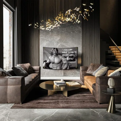 Vista 6 de Arnold Schwarzenegger Puedes tener resultados o excusas. No ambos. Bandera de 3 x 5 pies Cartel Inspirador Bandera duradera para pared de cueva