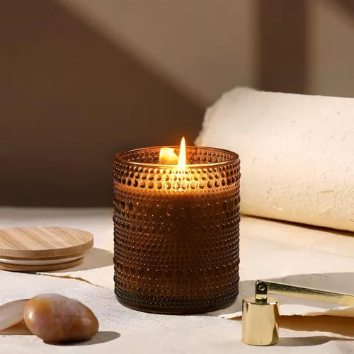 Vista 3 de DEVI Tarros de vela de vidrio Amber Empry de 14 onzas para hacer velas (paquete de 6), tarros de velas de 3 mechas, recipientes de velas vacíos a