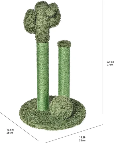 Vista 5 de Amazon Basics - Poste rascador para gatos, con forma de cactus, triple poste para interior, con bola colgante, para gatos y gatitos, pequeño