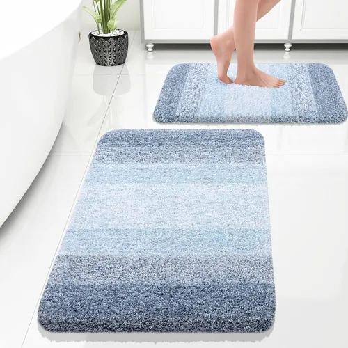 Vista 2 de OLANLY Alfombra de baño y aseo en forma de U, tamaño 24 x 20 pulgadas, juego de alfombras de baño de 30 x 20 + 24 x 16 pulgadas, color azul, paquete