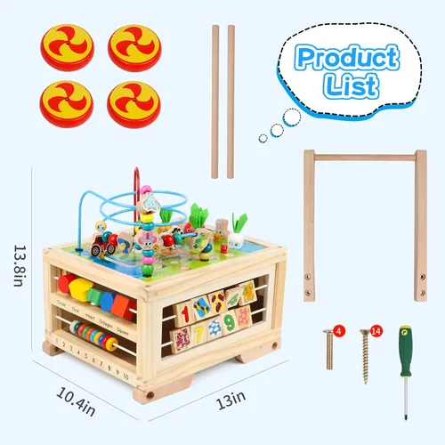 Vista 6 de Cubo de actividades de madera 7 en 1, juguete Montessori, juguete educativo multipropósito de aprendizaje para bebé niño pequeño niño de 1+ año