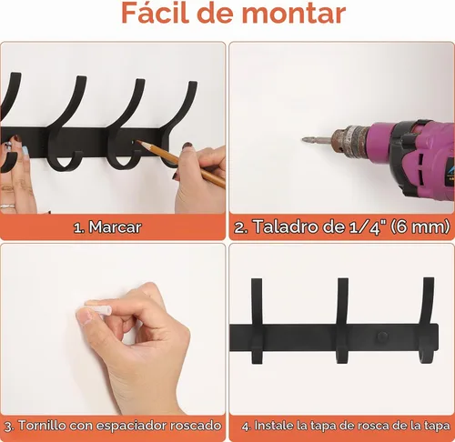 Vista 5 de Optish Perchero de Pared para Montar, Gancho para Abrigos de Montaje en Pared, Ganchos de Pared para Colgar, Perchero para Sombreros para Paredes