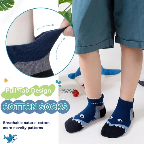 Vista 3 de Eyean Calcetines tobilleros de algodón para niños, diseño de animales, suaves, antideslizantes, para niños y niñas, calcetines invisibles, 6 pares