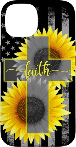 Vista 4 de Faith Jesus Cross Sunflower American Flag Patriotic Black Case for iPhone 17