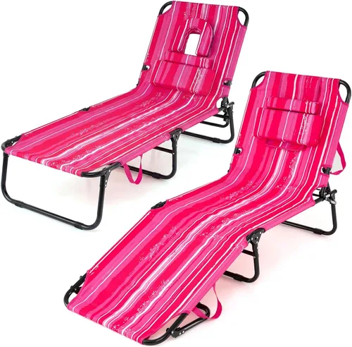 Vista 20 de Giantex Silla bronceadora, silla de patio ajustable con orificio para la cara, almohadas extraíbles, correa de transporte, silla de diseño, silla