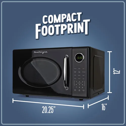 Vista 131 de Nostalgia Horno microondas retro compacto para encimera, 0.7 pies cúbicos, 700 vatios con pantalla digital LED, bloqueo para niños, interior fácil