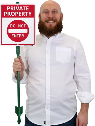 Vista 4 de SmartSign Letrero LawnBoss® "Private Property - Do Not Enter" Letrero de aluminio de 10 x 12 pulgadas con estaca de 3 pies