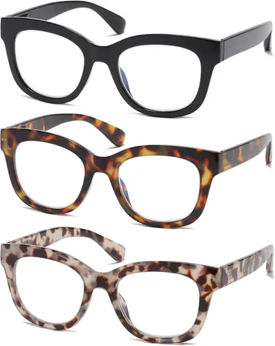 Vista 2 de Oversized Reading Glasses for Women,3 Pack Blue Light Blocking Computer Spring hinge Readers