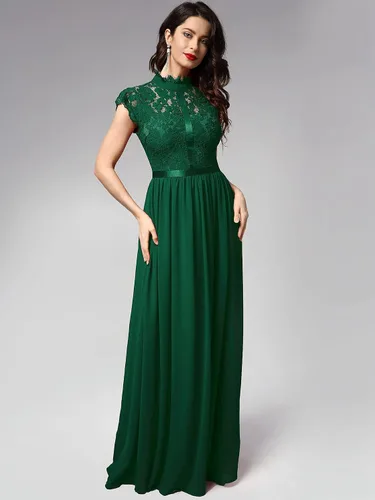 Vista 3 de Vestido Miusol de encaje floral, formal, hombro cubierto, para noche, largo, fiesta, para mujer