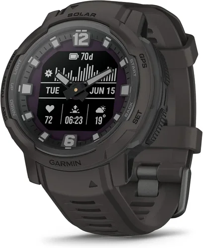 Vista 9 de Garmin Instinct Crossover, reloj inteligente híbrido resistente, manecillas analógicas y pantalla digital, color negro