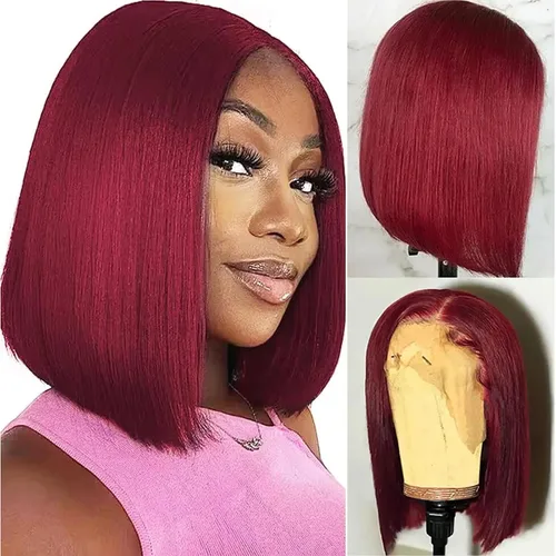Vista 22 de Peluca Bob de 10 Pulgadas de Cabello Humano, Pelucas Frontales de Encaje HD 13x4 de Cabello Humano Pre-Desplumadas, Peluca Bob Corta, Pelucas