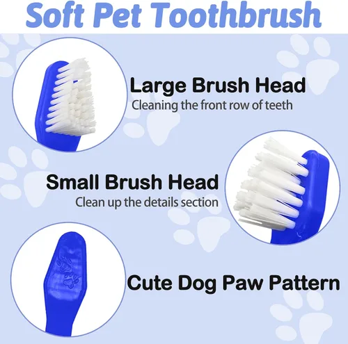 Vista 2 de 100 cepillos de dientes para perros de doble cabeza, kit de cepillado de dientes de cachorro de mango largo, cepillos dentales suaves para mascotas