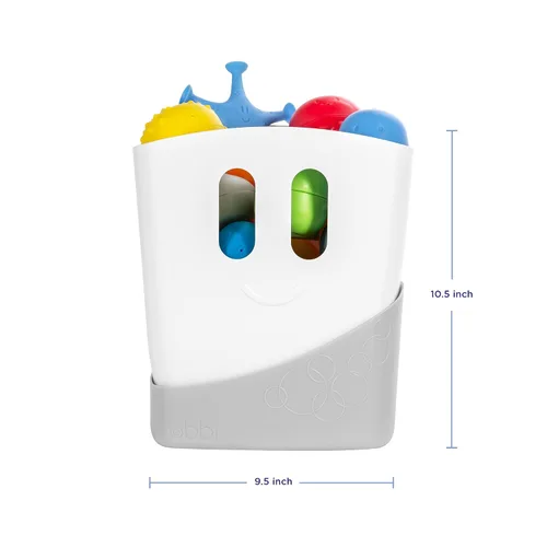 Vista 6 de Ubbi Set de regalo esencial para el tiempo del baño del bebé, recipiente de juguete de baño con drenaje de pie, apto para lavavajillas, blanco