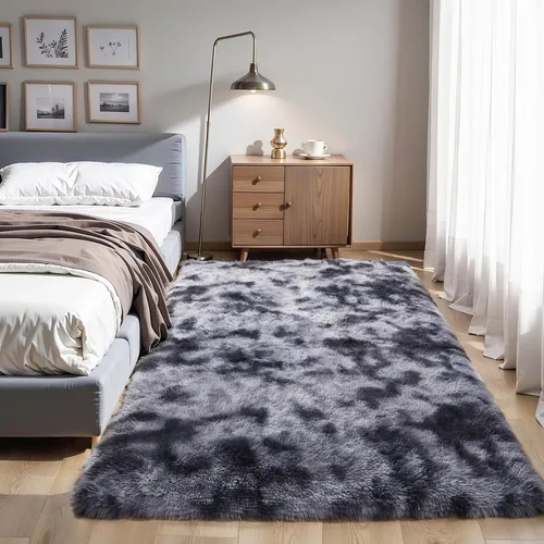 Vista 19 de KICHOWUA - Tapete grueso y esponjoso de 3 x 5 pies, color negro, ultrasuave, lavable, antideslizante, acogedor y peludo, para sala, dormitorio