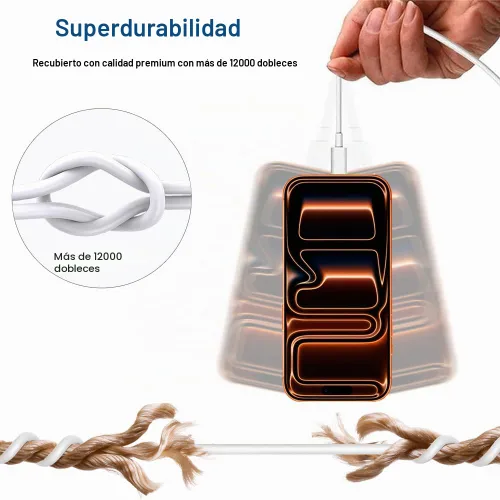 Vista 6 de Cable de carga USB C a USB C, cargador rápido de 60 W, paquete de 2 cables