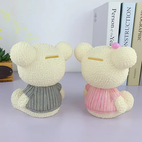 Vista 7 de Alcancía de oso de peluche de dibujos animados de resina, lindo oso monedero, caja de monedas, caja de ahorro de monedas para regalo de niños