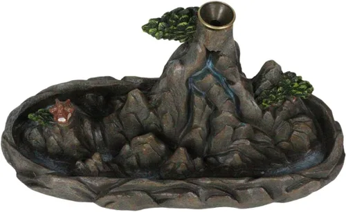 Vista 5 de Ebros Gift Feng Shui Zen Tranquilidad Escena de cordillera rocosa con Pagoda budista asiática Torre del templo con árboles y vegetaciones Humo