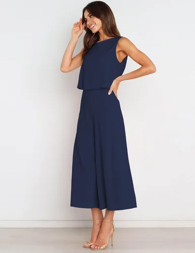 Vista 2 de Fengbay Conjunto de 2 piezas para mujer, con cuello redondo, pantalones de pierna ancha, con vuelo, con bolsillos