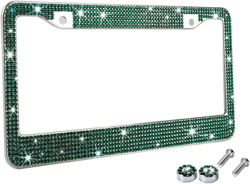 Vista 17 de Marcos de matrícula multicolor con diamantes de imitación brillantes para mujer, cubierta de matrícula de metal a prueba de óxido, accesorios