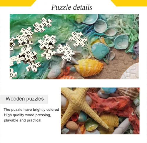 Vista 2 de Sea Creatures Shells Jigsaw Puzzles 500 Pieces for Adults with Mesh Storage Bag 2011761