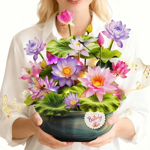 Vista 11 de MZD8391 Tarjetas de cumpleaños con música y luces, tarjeta de feliz cumpleaños, oso y margarita, ramo de flores de tamaño natural de 10 pulgadas